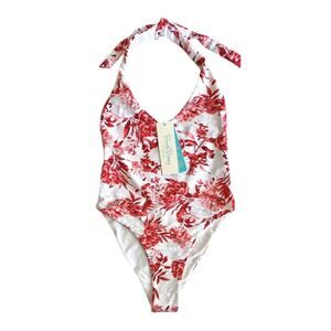 Beach Bunny Swimwear Samantha One Piece Swimsuit L - Deep V Halter Swimsuit NWT